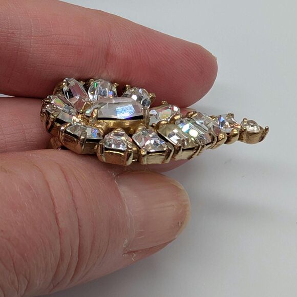 Glamorous HOLLYCRAFT Clip-on Rhinestone Earrings - Vintage Midcentury - Picture 4 of 7